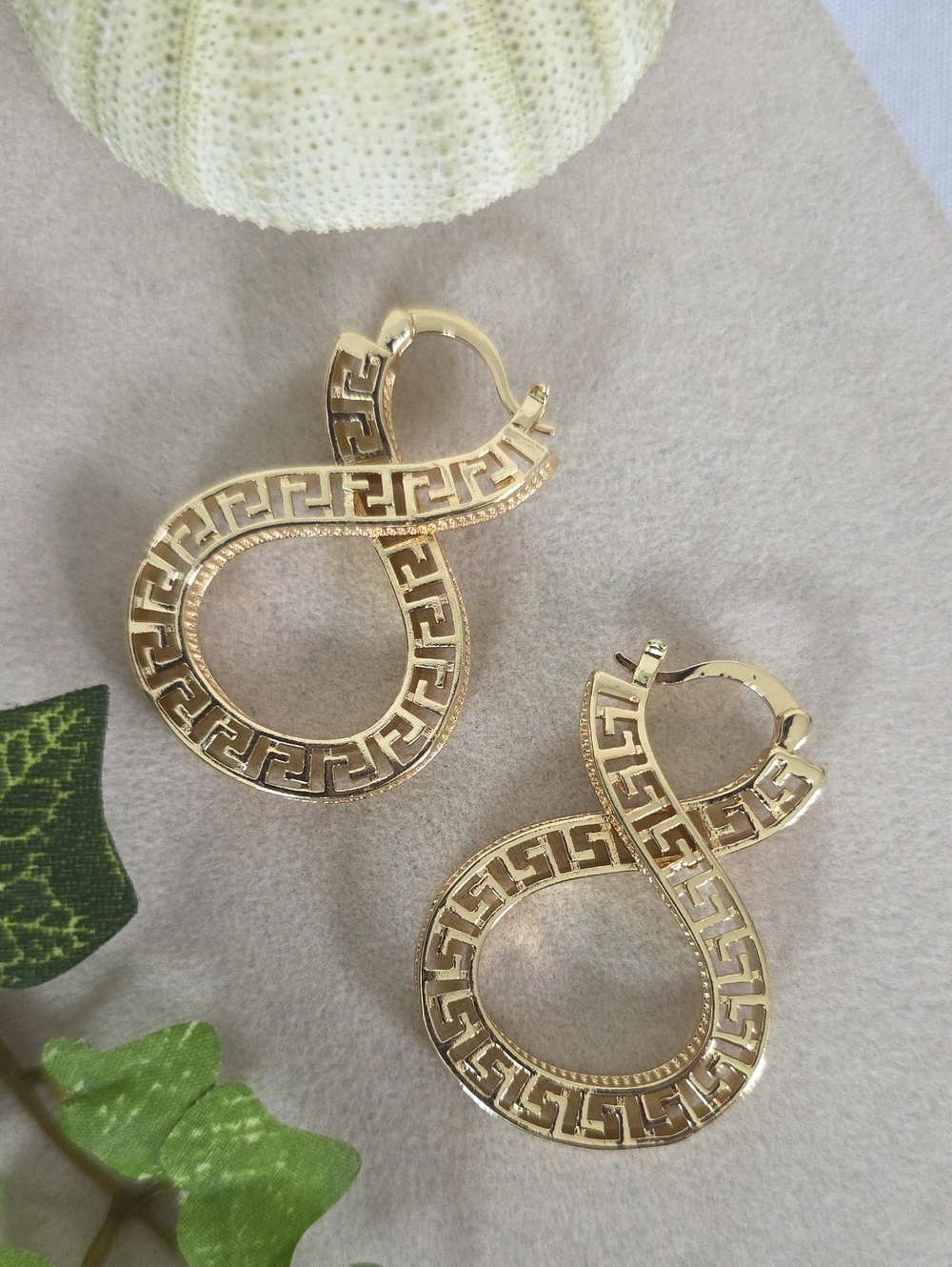 Gold Filled Infinity Greek Key Hoop Earrings
